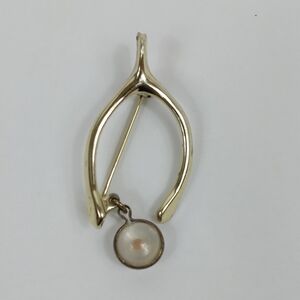 Vintage Wishbone Gold Tone Mustard Seed Faith Symbols Charm Brooch Pin